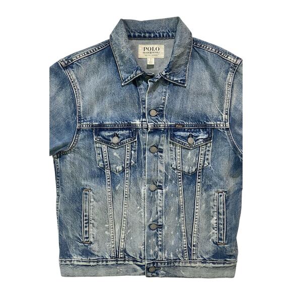 Polo Ralph Lauren Trucker Jacket Denim & Supply Men Sm Women Lg Back Flag Patch - Picture 4 of 9